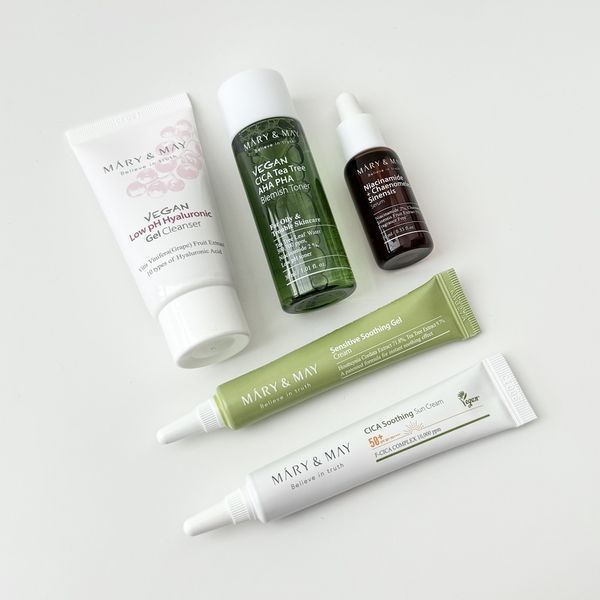 Набір мініатюр Mary&May Soothing Trouble Care Travel Kit (Toner+Serum+Cream+Suncream+Gel cleanser) li-82453 фото