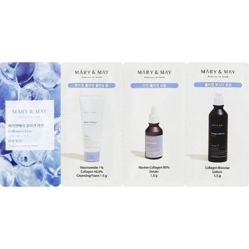 Набор миниатюр для кожи с коллагеном Mary&May Collagen Line 3Step Sachet (Cleansing Foam 1,5g+Serum 1,5g+lotion 1,5g) mi-8856 фото