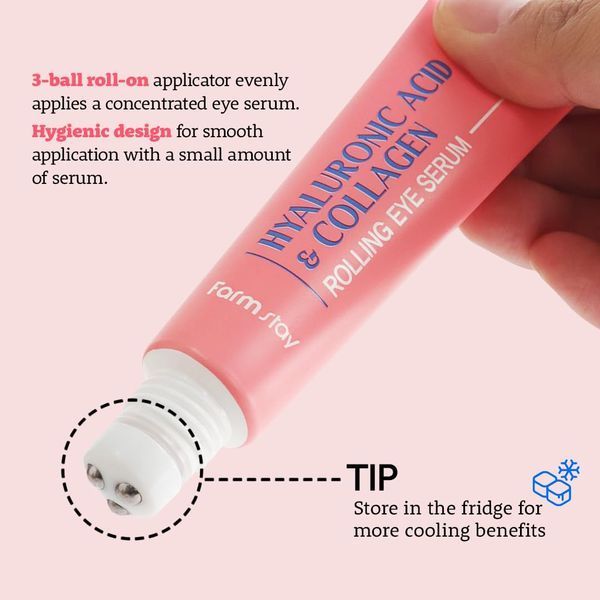 Сыворотка-роллер для кожи вокруг глаз FARMSTAY HYALURONICACID & COLLAGEN ROLLING EYESERUM 25ml dl-31518 фото