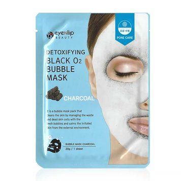 Маска тканевая очищающая угольная для лица Eyenlip DETOXIFYING BLACK O2 BUBBLE MASK CHARCOAL 20ml tk-4362 фото