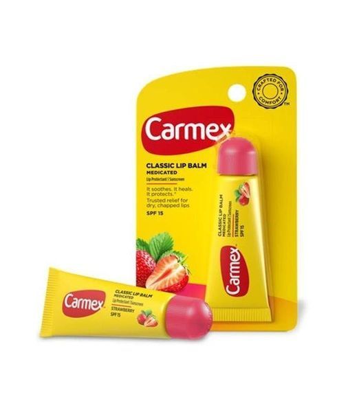 Бальзам лечебный со вкусом клубники для губ Carmex Daily Care Lip Balm SPF 15 Strawberry Tube 10g uh-4687 фото