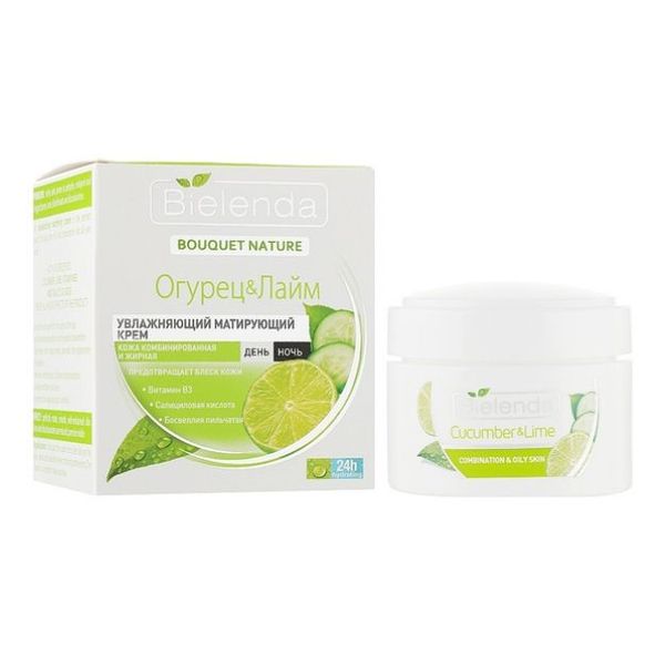 Увлажняющий матирующий крем для лица Огурец Лайм Bielenda Bouquet Nature Cucumber Lime Moisturizing Mattifying Cream 50ml li-7757 фото