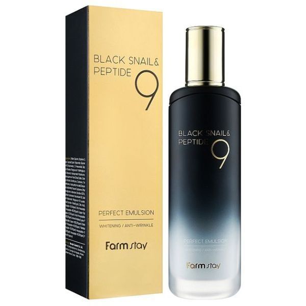 Емульсія з муцином чорного равлика та пептидами FarmStay Black Snail & Peptide 9 Perfect Emulsion 12 em-11427 фото